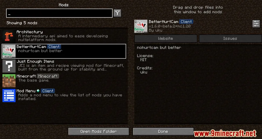 BetterHurtCam Mod screenshot 1