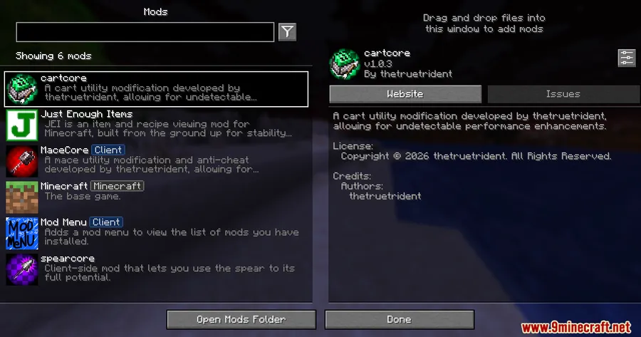 Cartcore Client Mod screenshot 1 showing mod in action