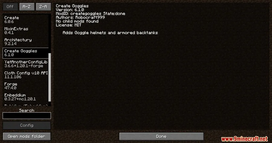 Create Goggles Mod screenshot 1 showing mod in action