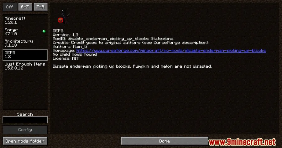 Disable Enderman Picking Up Blocks Mod screenshot 1