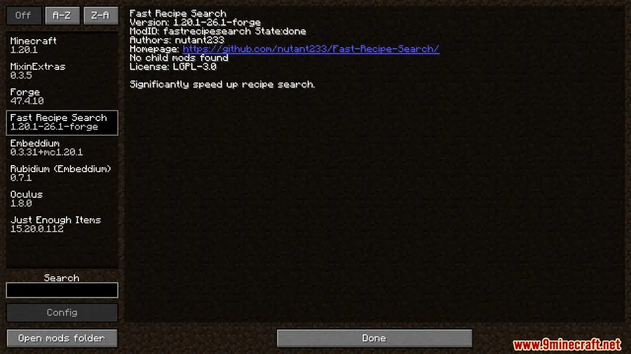 Fast Recipe Search Mod screenshot 1