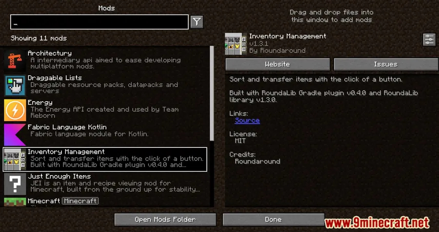 Inventory Management Mod screenshot 1 showing mod in action