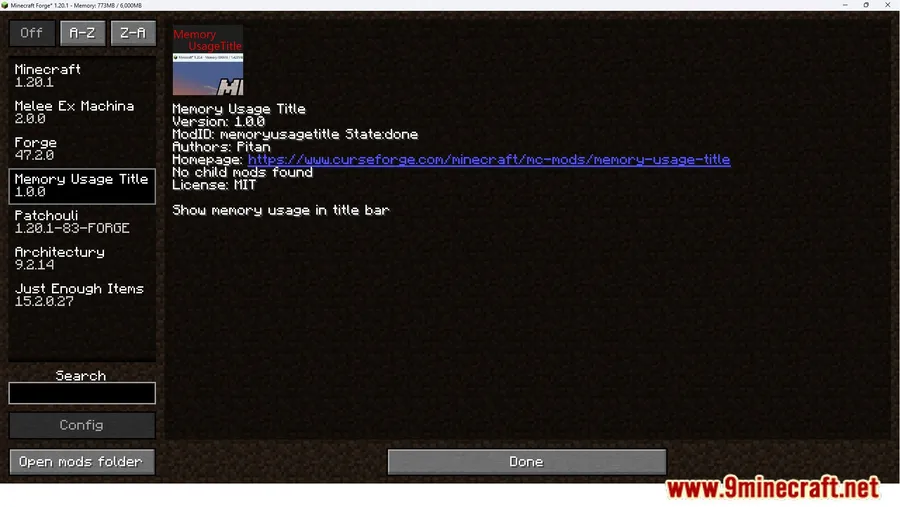 Memory Usage Title Mod screenshot 3 showing mod in action