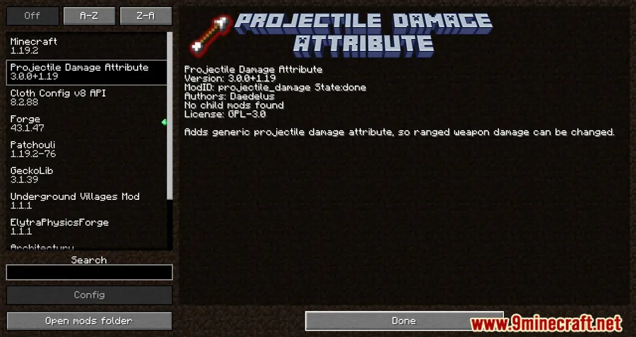 Projectile Damage Attribute Mod screenshot 1 showing mod in action