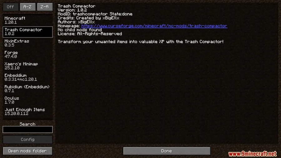 Trash Compactor Mod screenshot 1 showing mod in action