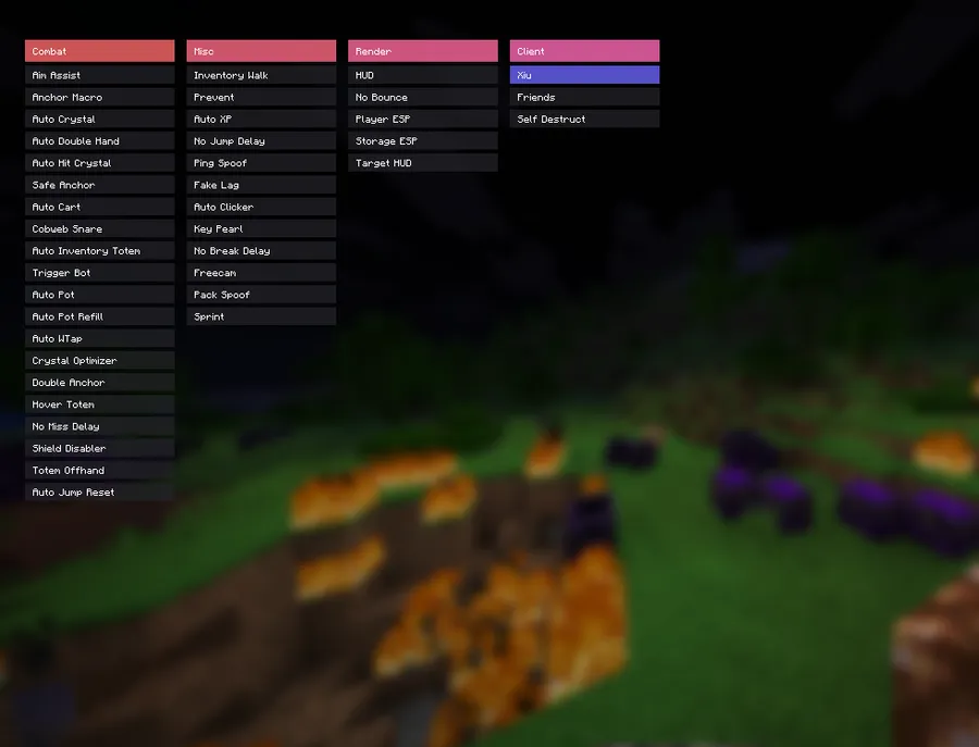 Xiu Client Mod screenshot 1 showing mod in action