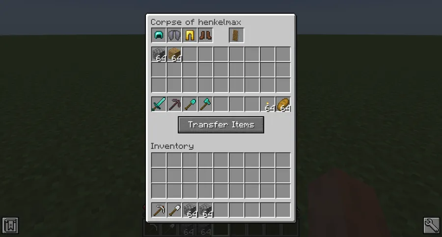 Corpse Mod (26.1, 1.20.1) – A Player's Corpse with Inventory Items screenshot 3 showing mod in action