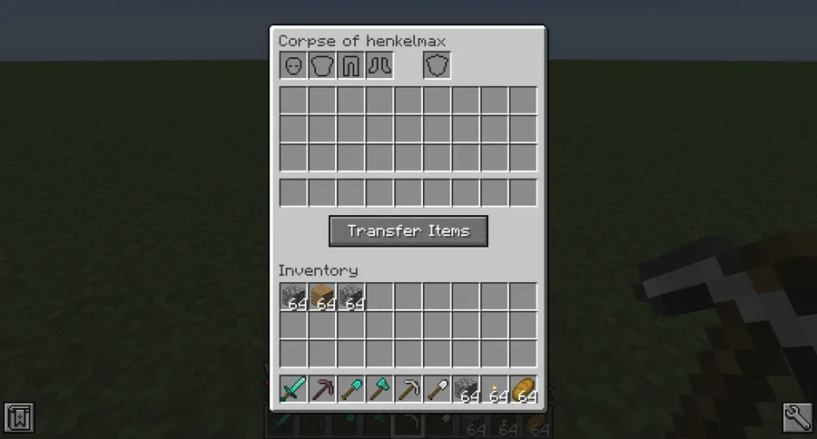 Corpse Mod (26.1, 1.20.1) – A Player's Corpse with Inventory Items screenshot 4 showing mod in action