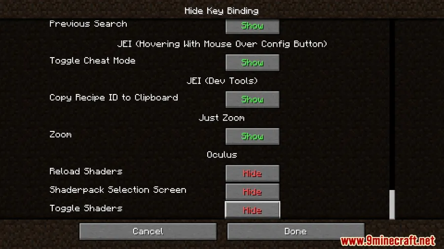 Hide Key Binding Mod screenshot 9 showing mod in action