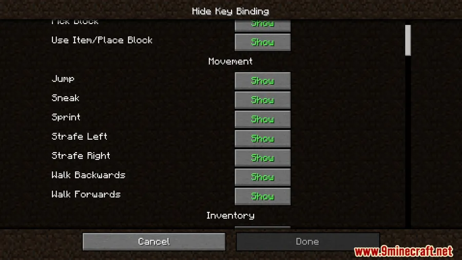 Hide Key Binding Mod screenshot 3 showing mod in action