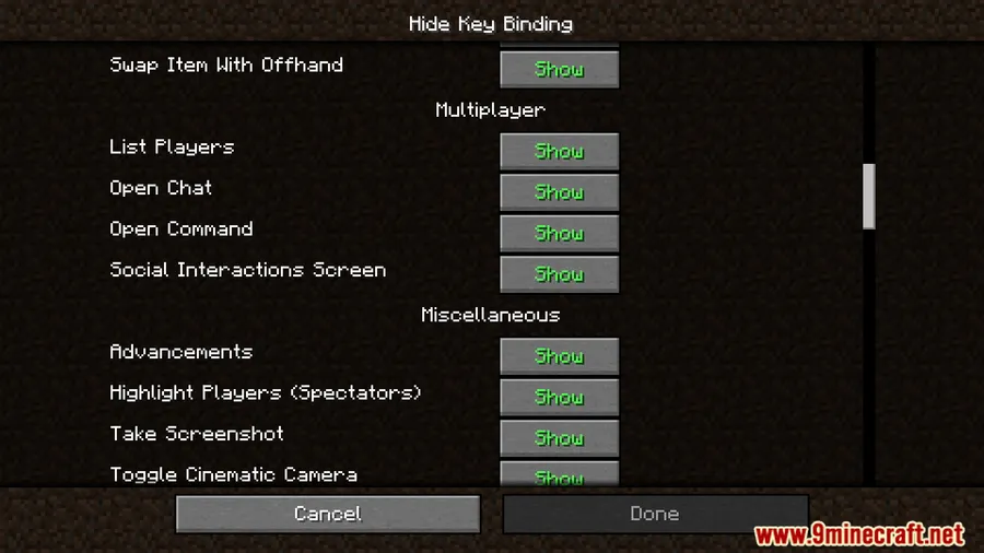 Hide Key Binding Mod screenshot 5 showing mod in action