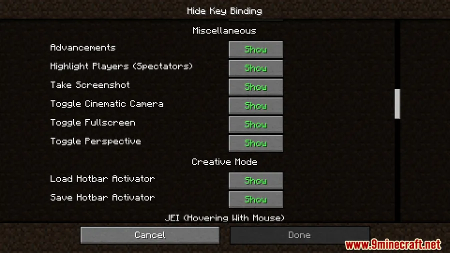 Hide Key Binding Mod screenshot 6 showing mod in action