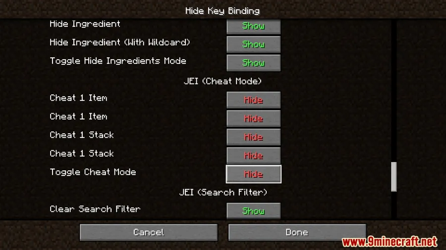 Hide Key Binding Mod screenshot 8 showing mod in action