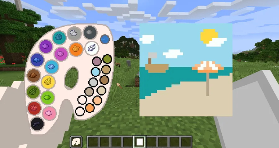 Joy of Painting Mod (1.21.1, 1.20.1) – Mix Colors, Draw Paintings screenshot 1 showing mod in action