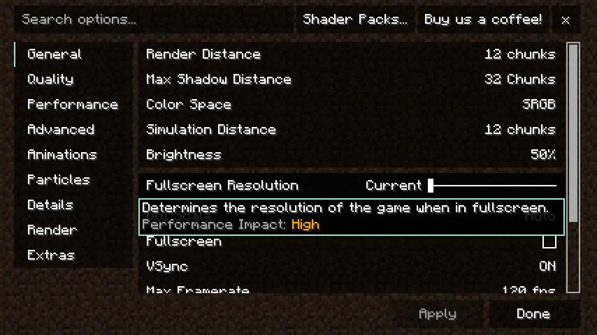 Reese's Sodium Options Mod (26.1) Screenshot