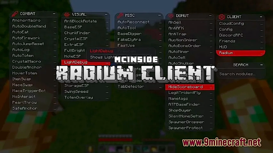 Radium Client Mod for Minecraft