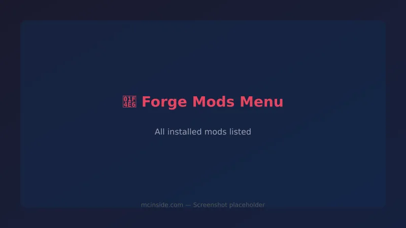 Forge Mods menu listing all installed mods with versions