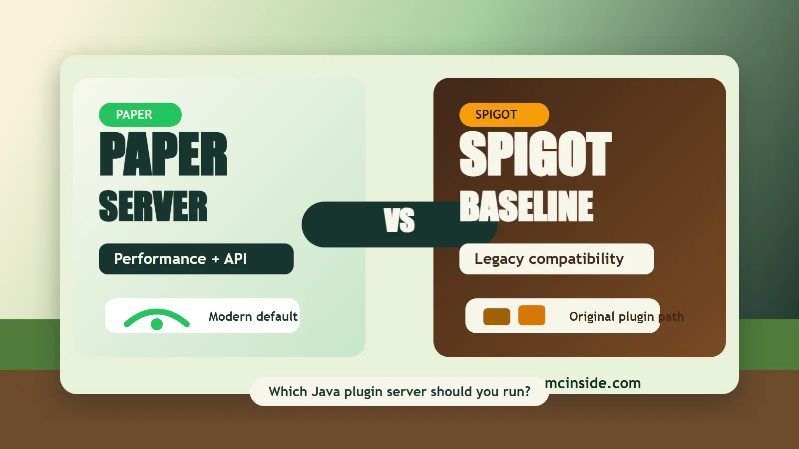 Paper vs Spigot comparison graphic for Minecraft Java server software