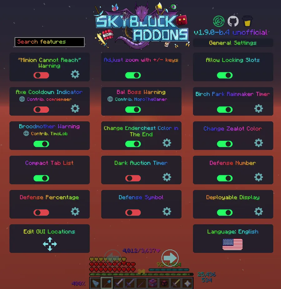 SkyblockAddons Unofficial Mod (26.1.1) Screenshot