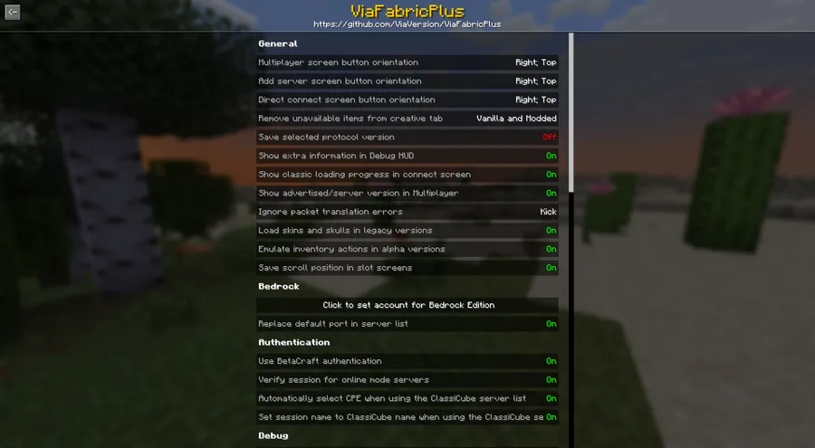 ViaFabricPlus Mod (26.1) Screenshot