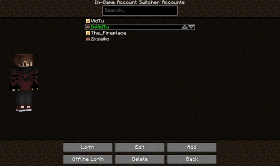 In-Game Account Switcher Mod (1.21.11) Screenshot
