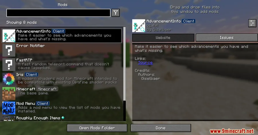 AdvancementInfo Update Mod screenshot 1 showing mod in action