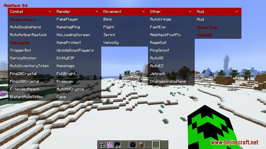 AidsHack Client Mod screenshot 1 showing mod in action