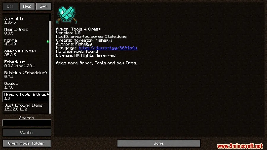 Armor Tools And Ores Plus Mod screenshot 1 showing mod in action