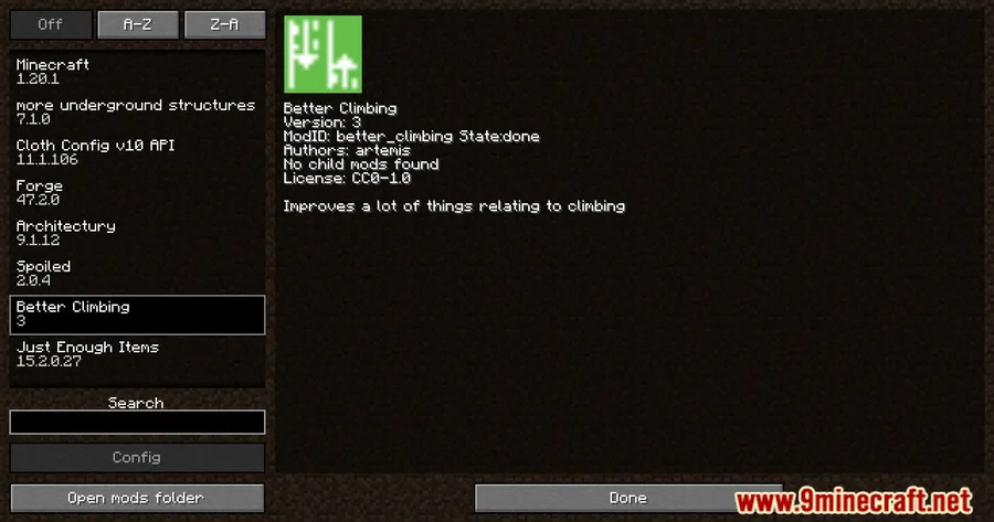 Better Climbing Mod screenshot 1 showing mod in action