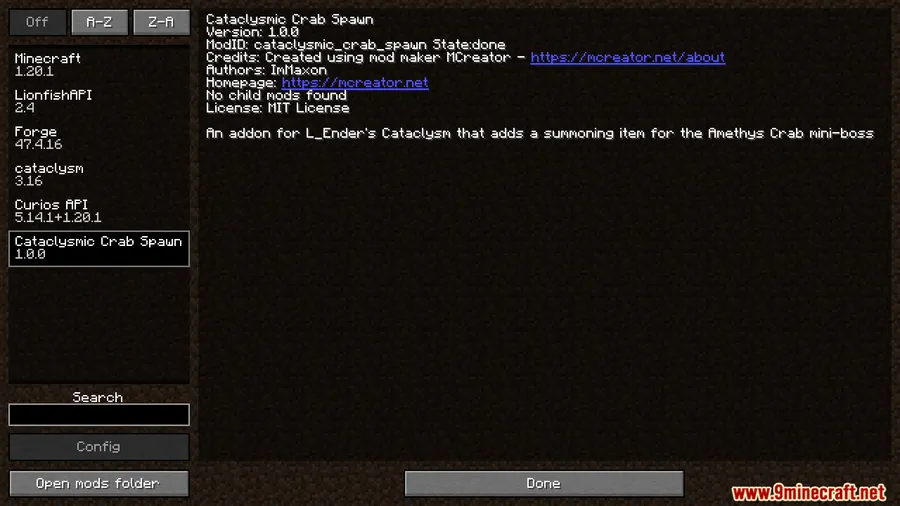 Cataclysmic Crab Spawn Mod screenshot 1