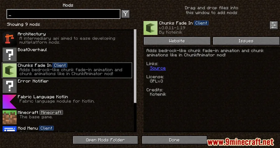 Chunks Fade In Mod screenshot 1 showing mod in action