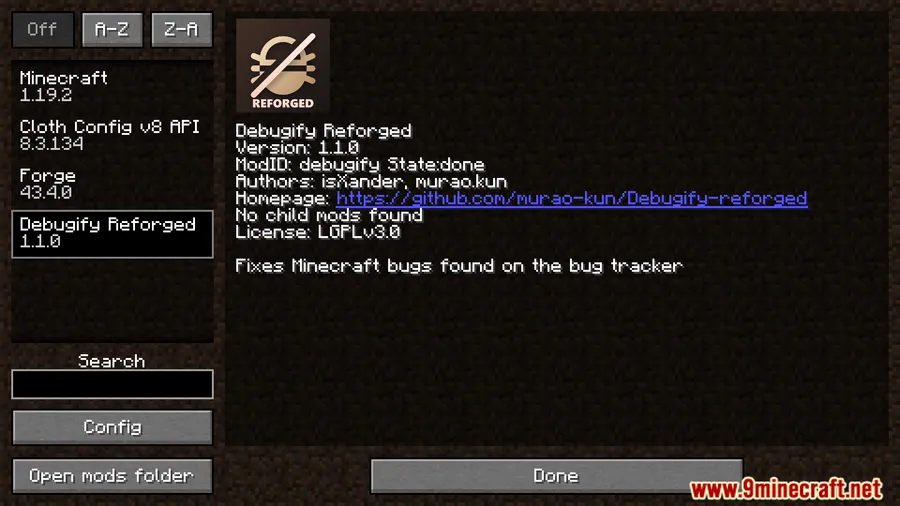 Debugify Reforged Mod screenshot 1 showing mod in action