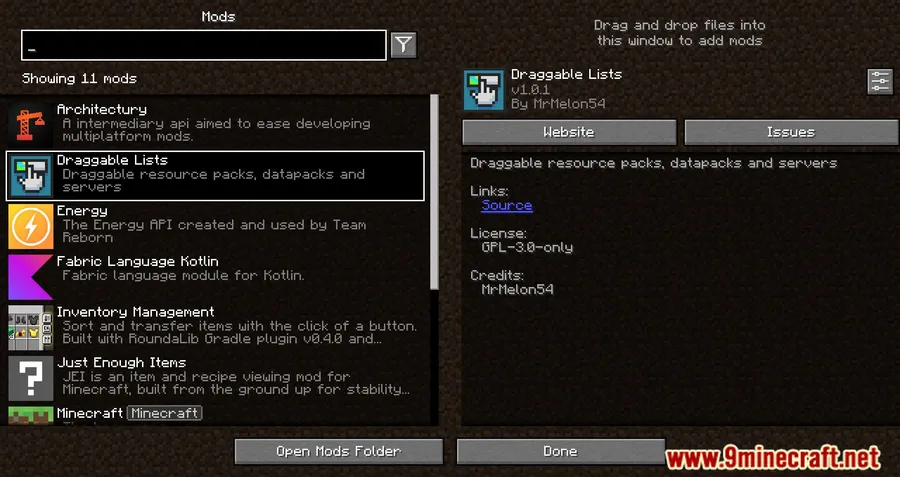 Draggable Lists Mod screenshot 1 showing mod in action