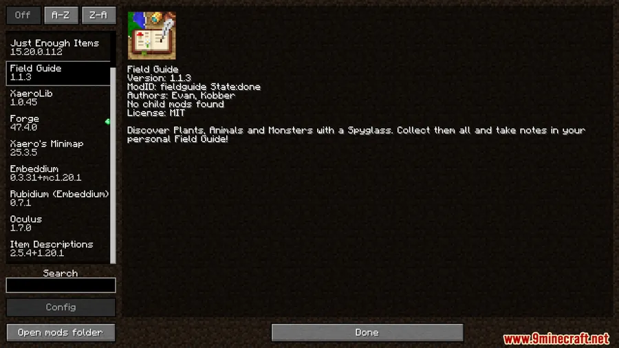 Field Guide Mod screenshot 1 showing mod in action