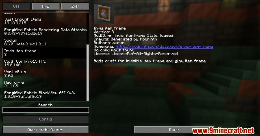 Invis Item Frame Mod screenshot 1