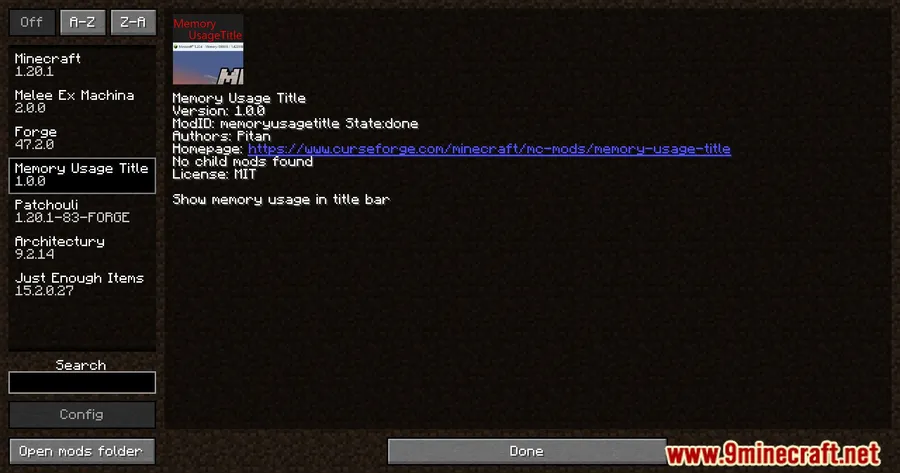 Memory Usage Title Mod screenshot 1 showing mod in action