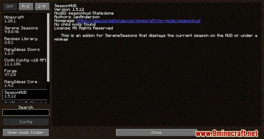 SeasonHUD Mod screenshot 1 showing mod in action