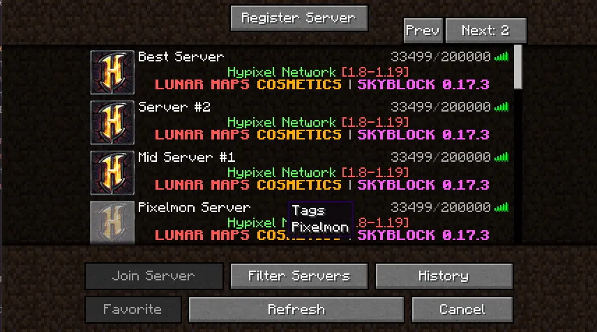 Server Browser Mod screenshot 1 showing mod in action