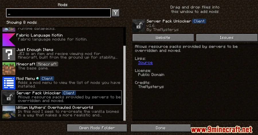 Server Pack Unlocker Mod screenshot 1 showing mod in action
