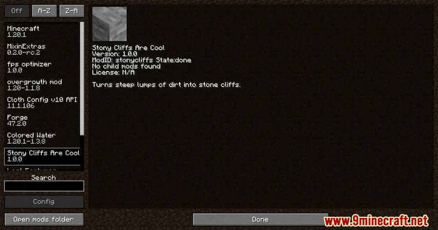 Stony Cliffs Are Cool Mod screenshot 1 showing mod in action