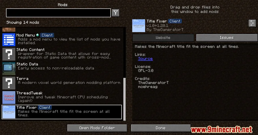 Title Fixer Mod screenshot 1 showing mod in action