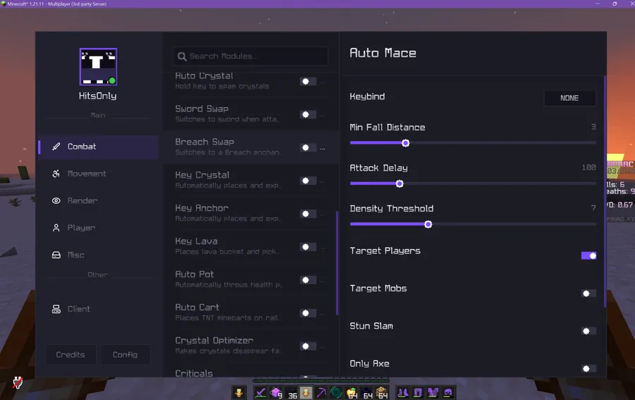 Vegeance Client Mod screenshot 1 showing mod in action
