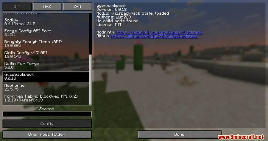 Yyz's Backpack Mod screenshot 1