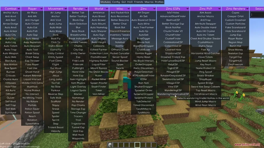 Zinc Client Mod screenshot 1 showing mod in action
