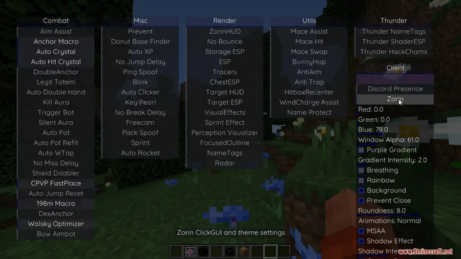 Zorin Client Mod screenshot 1 showing mod in action