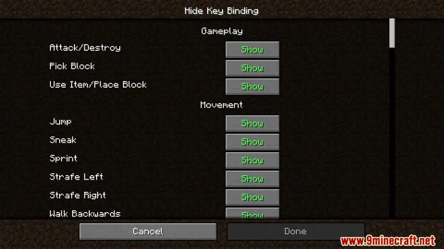 Hide Key Binding Mod screenshot 2 showing mod in action