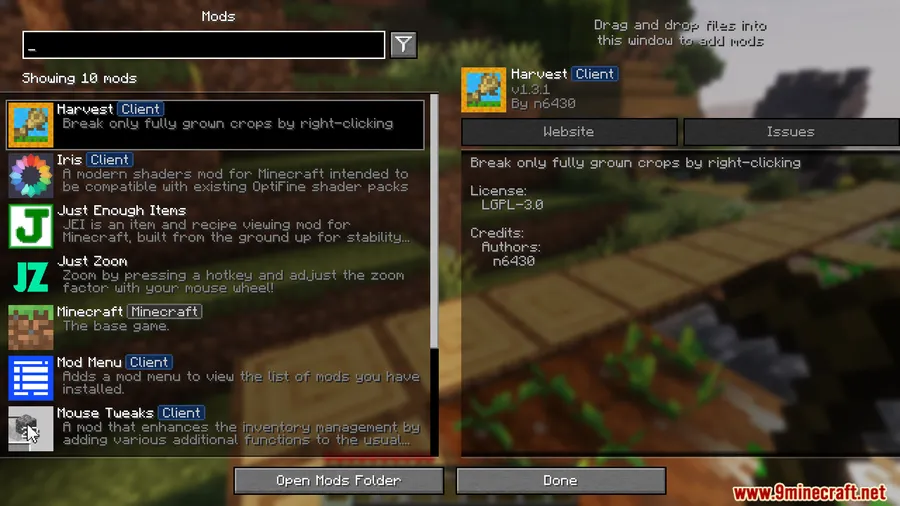n643064's Harvest Mod screenshot 1 showing mod in action