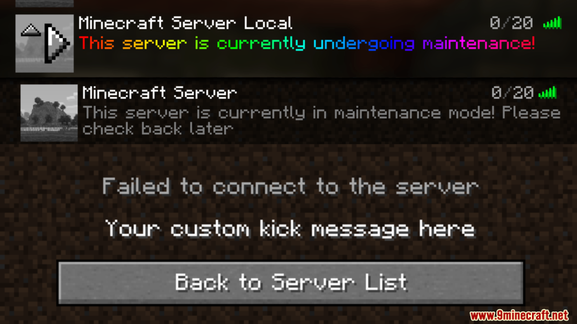 Maintenance Mode Mod showing server maintenance screen with customizable MOTD