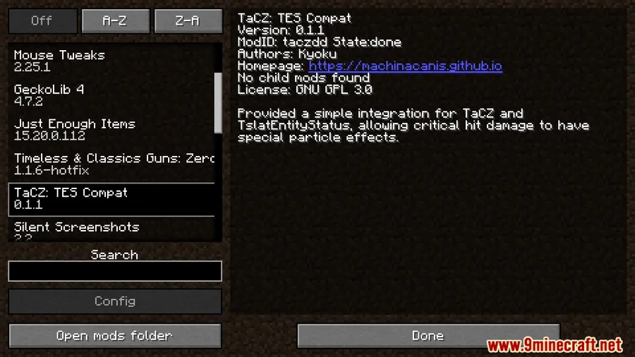 TaCZ: TES Compat Mod screenshot 1 showing mod in action
